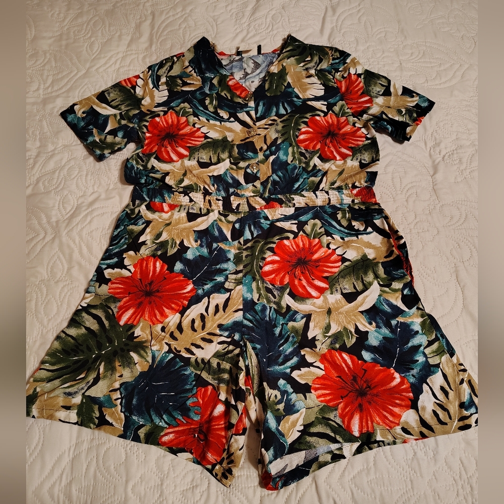 Michele Red and Green Jumpsuit Vibrant Tropical Print